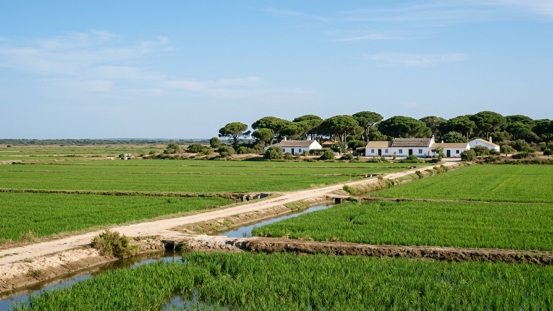 Rice fields and rural landscape in Comporta, Portugal.